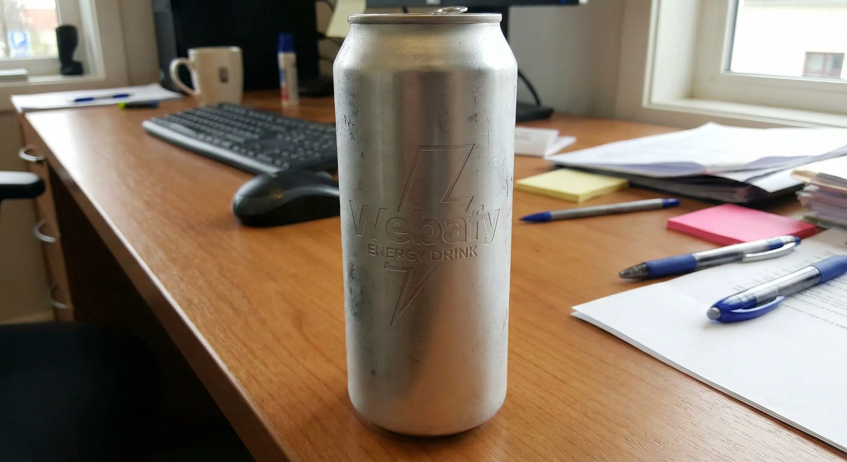 Webafy energy drink can — original product photography before AI enhancement